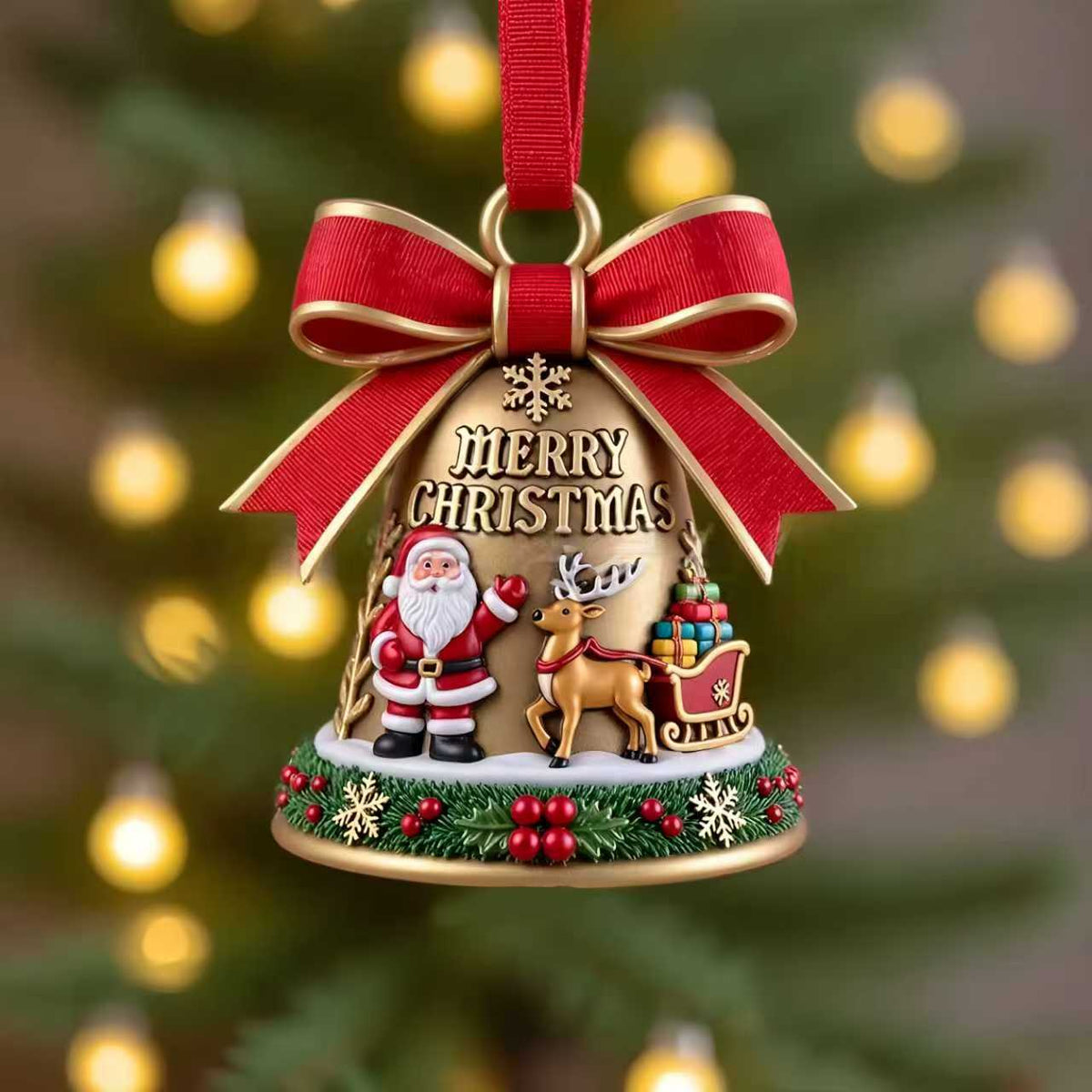 Christmas Acrylic Hanging Ornament Santa Claus Wreath Bell Holiday Tree Decoration