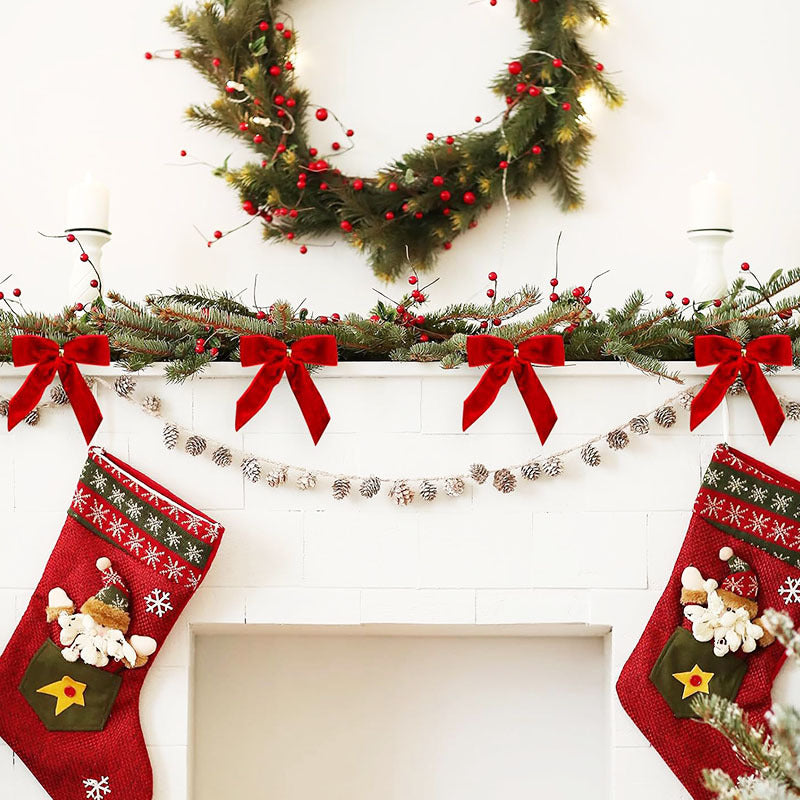 Velvet Christmas Bow Decorations, Pack of 24, 9 cm Ribbon Bows for Christmas Trees, Wreaths and Gift Wrapping