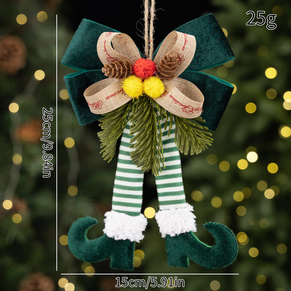 Christmas Elf Legs Hanging Ornament Plaid Bow Striped Holiday Tree Decoration