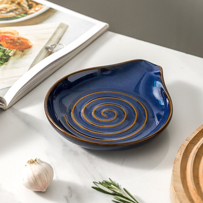 Ceramic Spoon Rest Spiral Design Decorative Ladle Holder