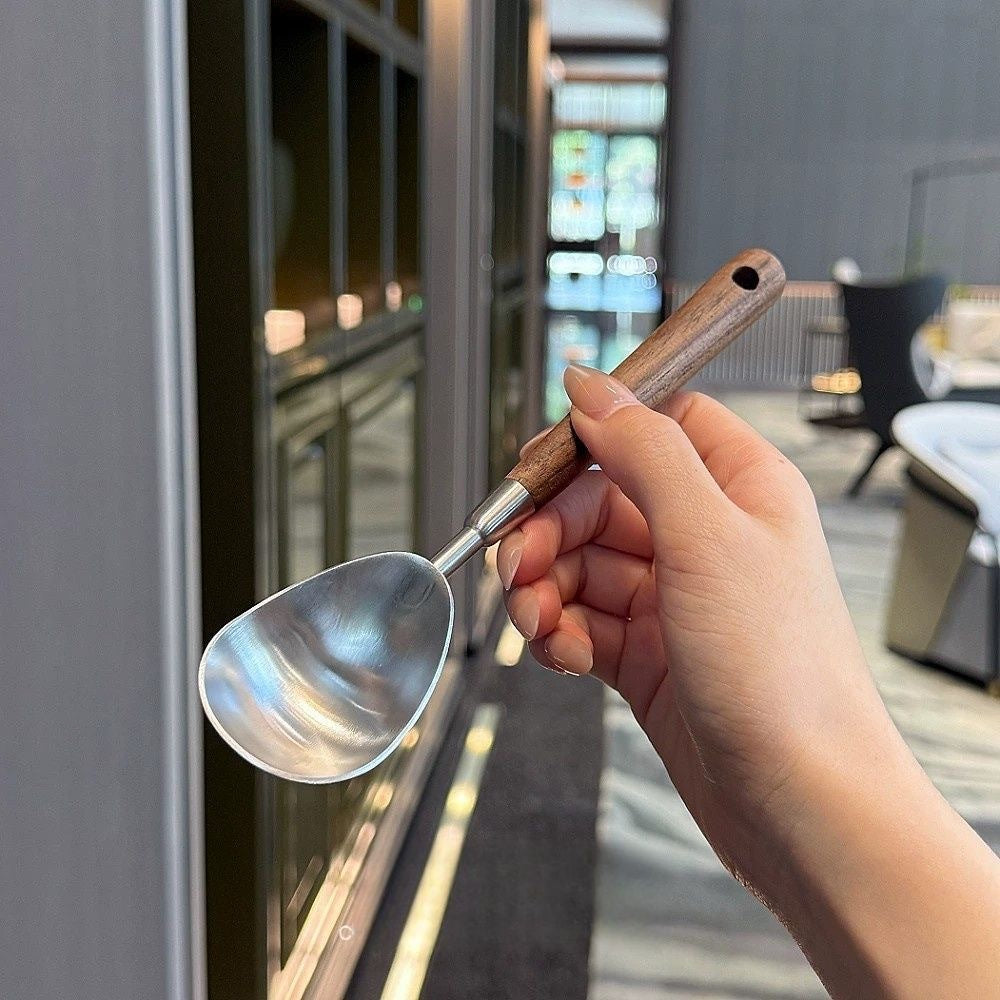 Stainless Steel Digging Spoon – Non-Magnetic Multi-Purpose Scoop with Wooden Handle, 19.3cm Utility Spoon