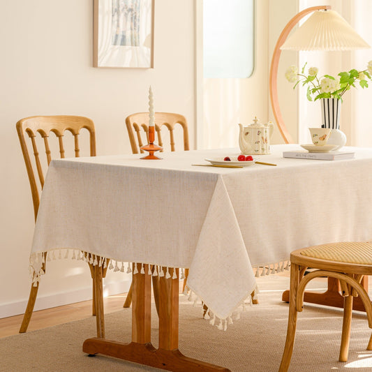 Solid Waterproof Tablecloth, Cotton Linen Rectangular Table Cover
