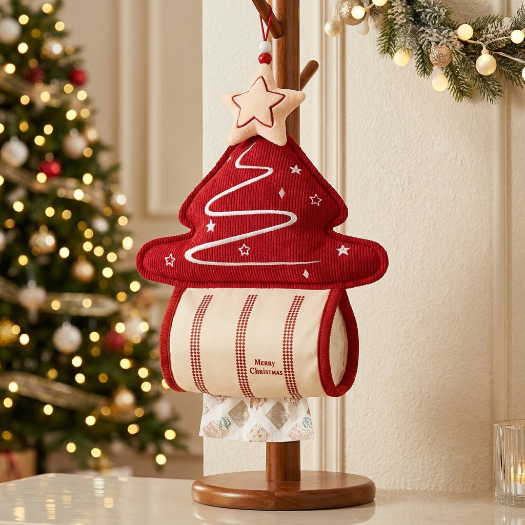 Christmas Tree Hanging Tissue Box Cover Festive Fabric Tissue Holder