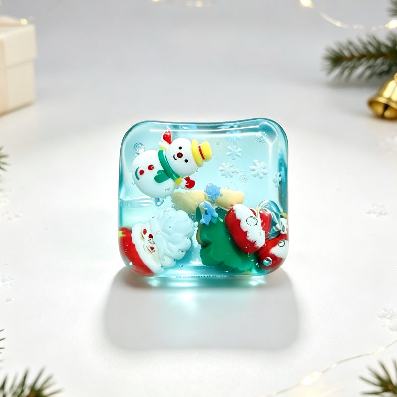 Christmas Squishy Toy – 5.5CM Cute Holiday Sensory Squeeze Block with Mini Christmas Figures, Soft Stress Relief Fidget Toy