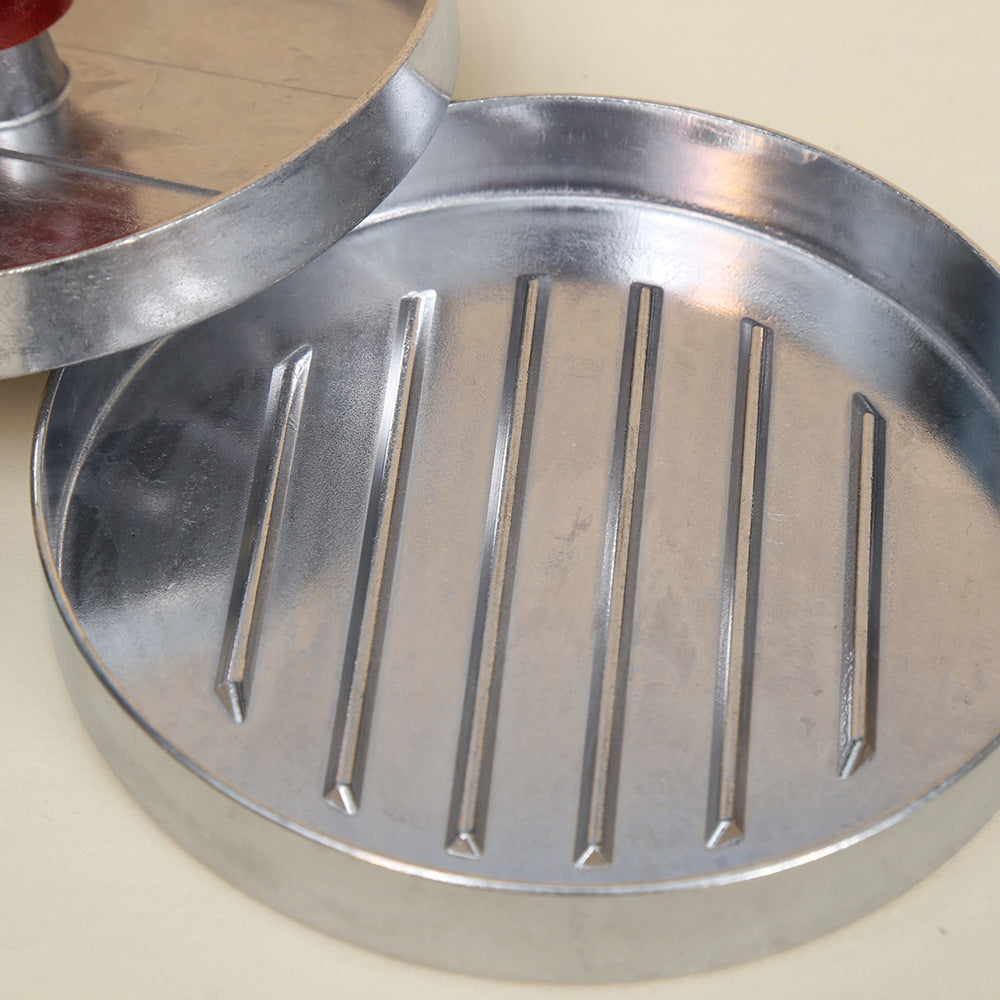Hamburger Patty Press – Round Metal Burger Mold with Wooden Handle for Homemade Beef Patties, BBQ, Grill, Restaurant & Kitchen Use
