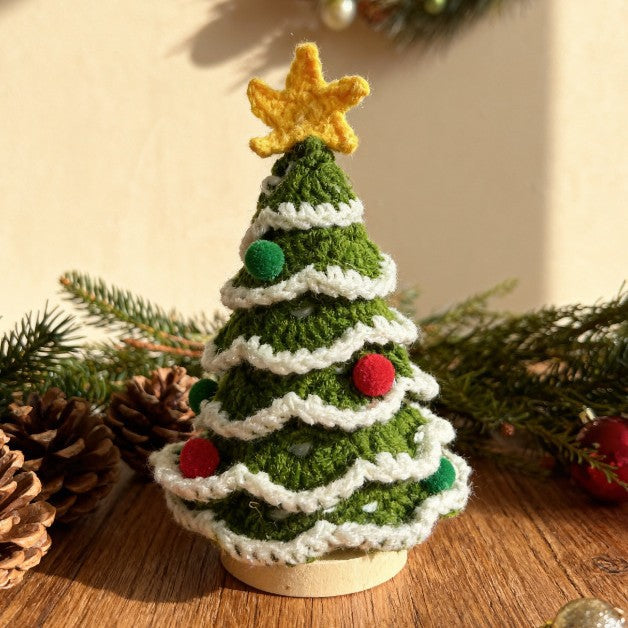 Handmade Crochet Christmas Tree Ornament Knitted Holiday Decoration with Star Topper