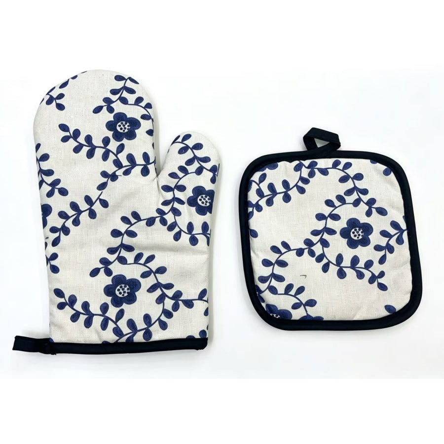 Floral Oven Mitt and Pot Holder Set in Three Designs