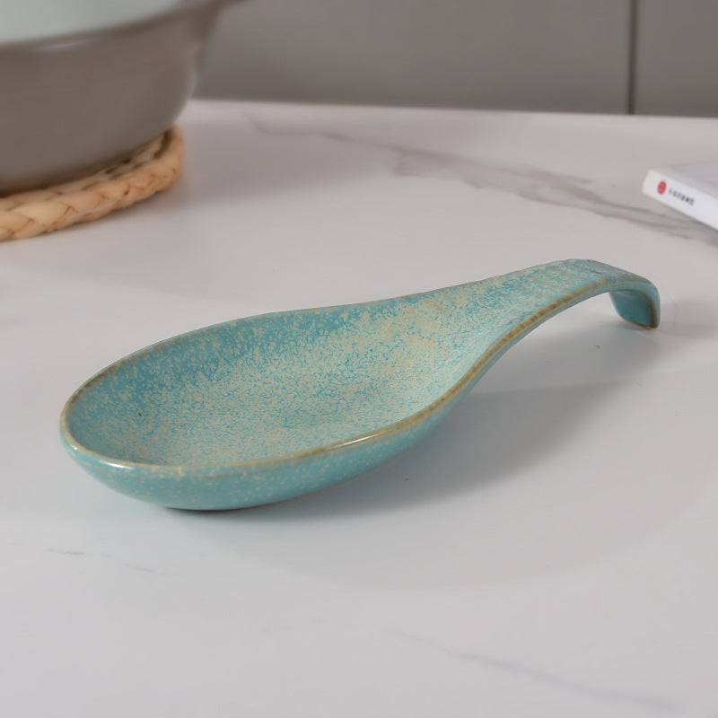 Ceramic Spoon Rest – Speckled Pottery Spoon Holder for Kitchen Countertop & Cooking Utensils