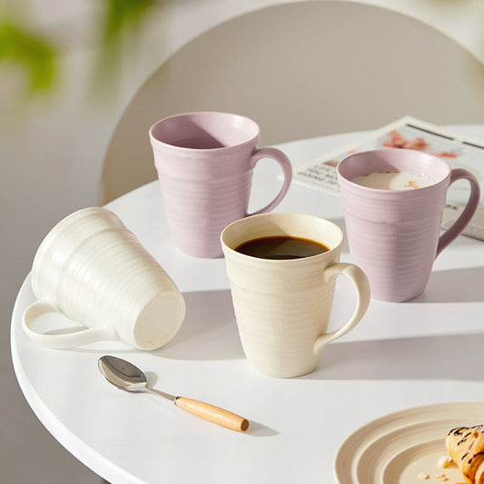 Ceramic Coffee Mug โ 390ml Ribbed Ceramic Cup with Comfortable Handle