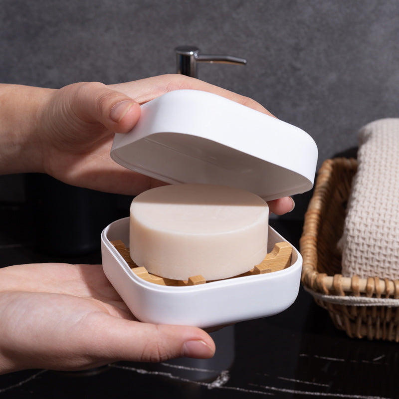 Bamboo Fiber Soap Box with Lid Portable Bar Soap Container Travel Soap Case