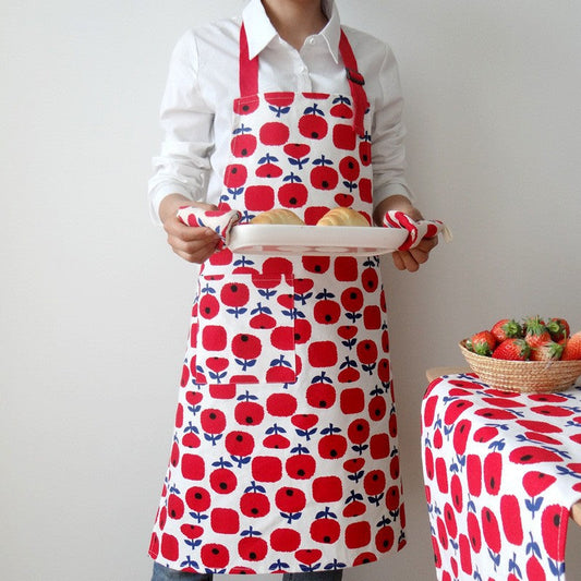 Nordic Cotton Printed Apron, Adult Kitchen Apron with Adjustable Neck Strap