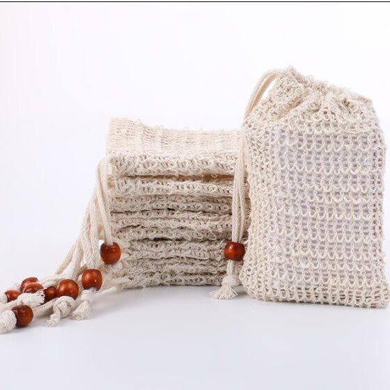 Cotton Mesh Soap Saver Bag with Drawstring, 9 × 14 cm Bath Soap Pouch