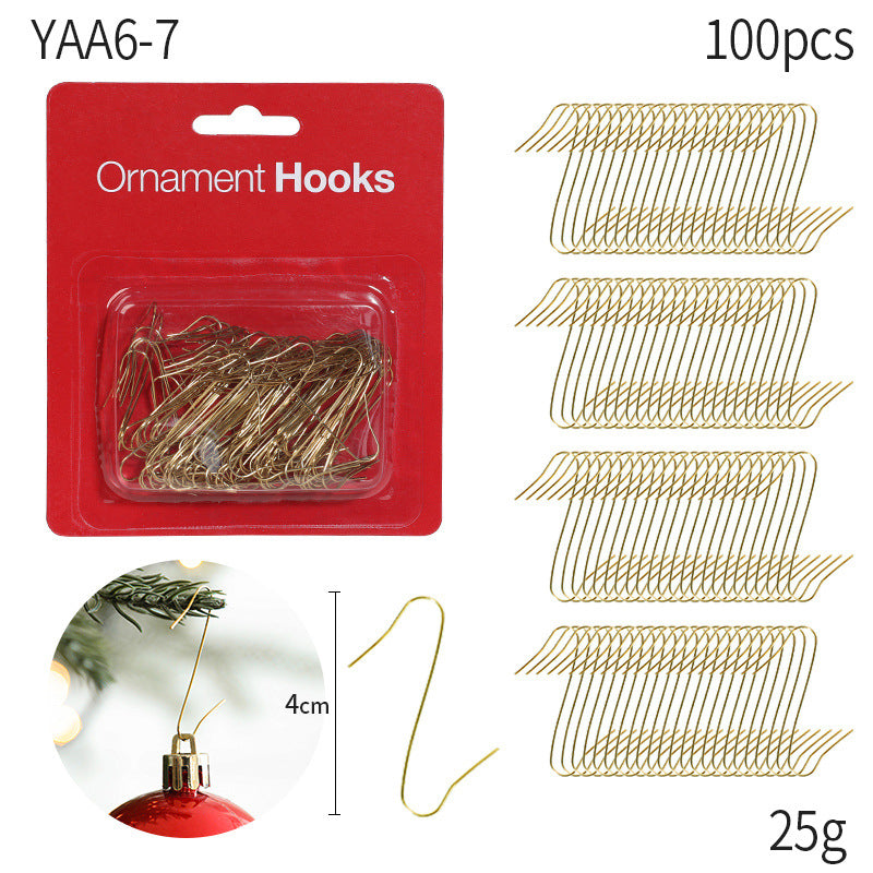 Metal Christmas Ornament Hooks, 100-Piece Box of Iron Hanging Hooks for Tree Baubles and Holiday Decorations