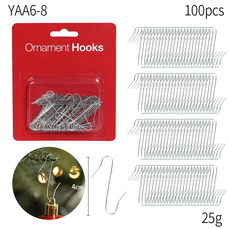 Metal Christmas Ornament Hooks, 100-Piece Box of Iron Hanging Hooks for Tree Baubles and Holiday Decorations
