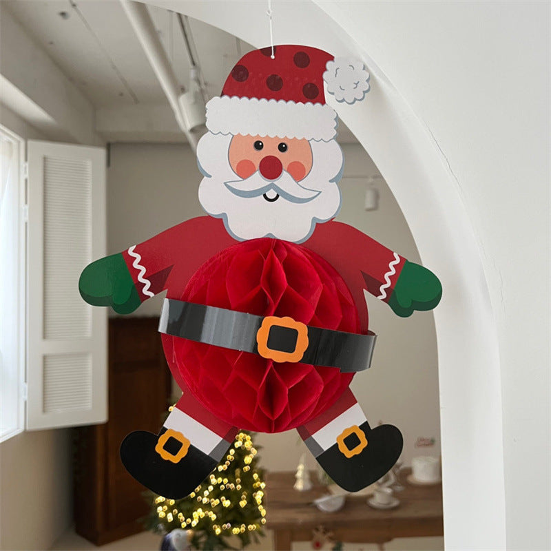 Christmas Honeycomb Paper Hanging Ornament Santa Snowman Festive Party Decoration