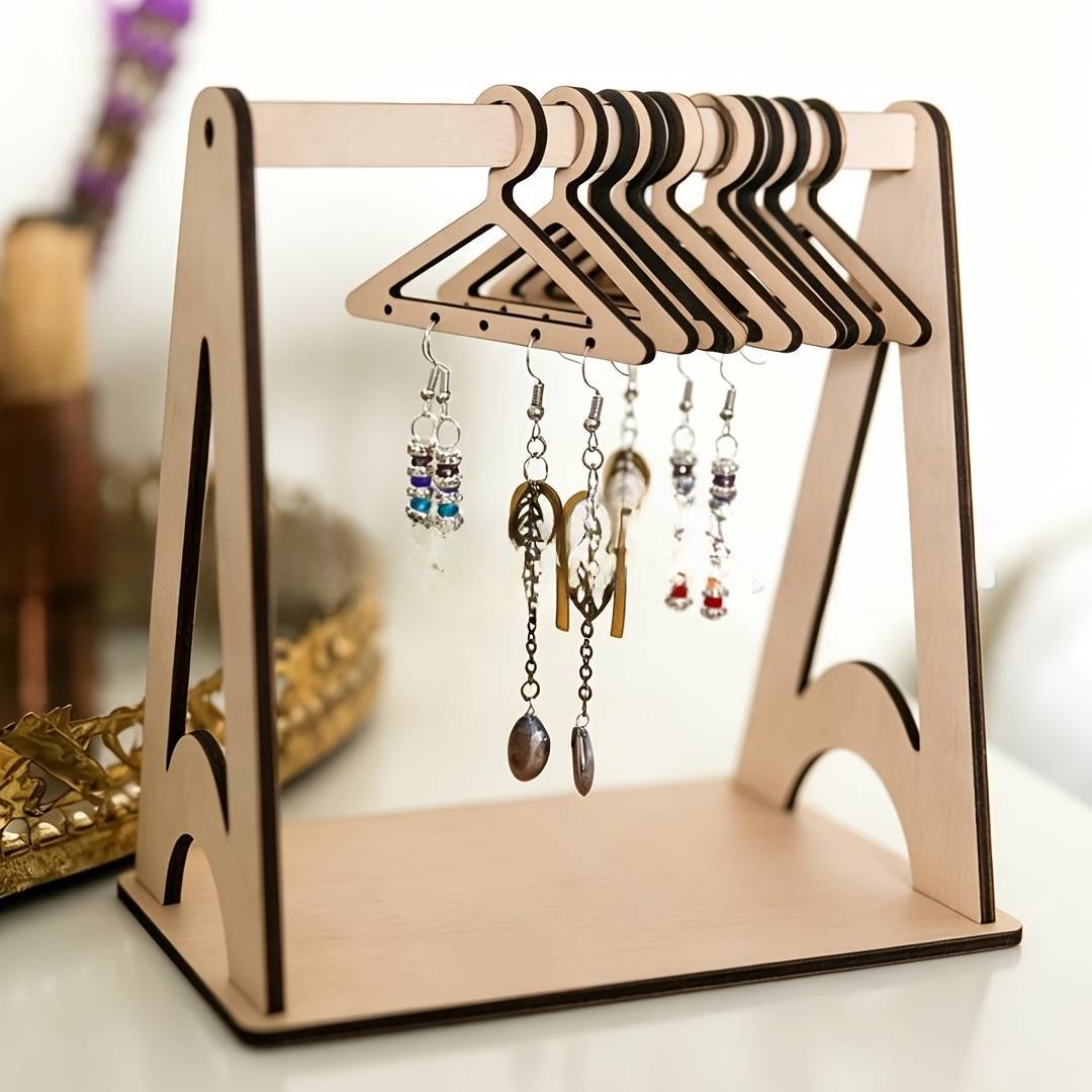 Wooden Jewelry Display Stand with Mini Hangers for Earrings