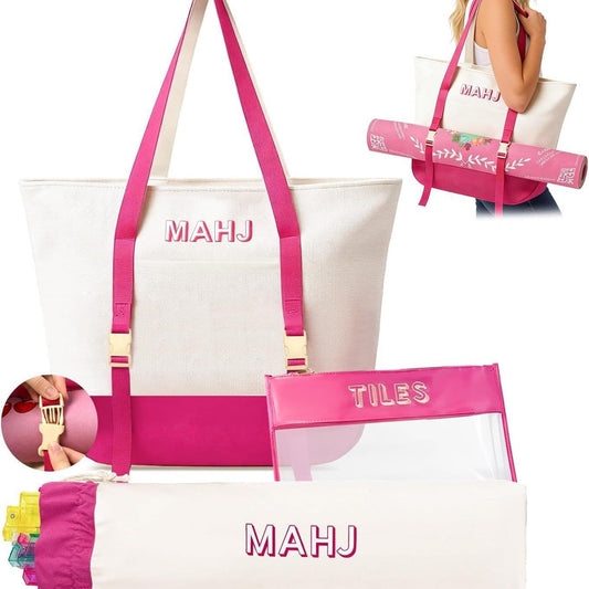 Large Capacity Mahjong Storage Bag Set โ 3-Piece Canvas Carry Tote with Handle & Shoulder Strap