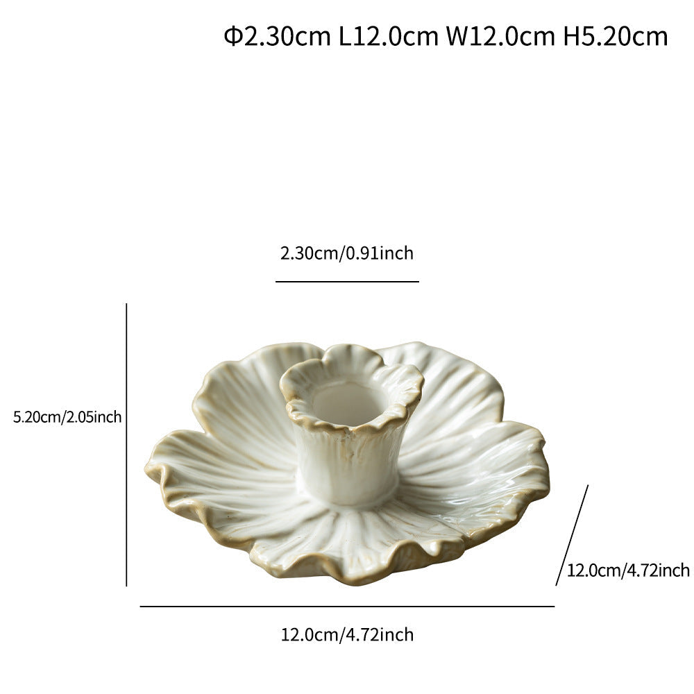 Ceramic Flower Candle Holder – Decorative Floral Taper Candle Stand with Drip Tray for Wedding, Dining Table, Bedroom & Home Decor