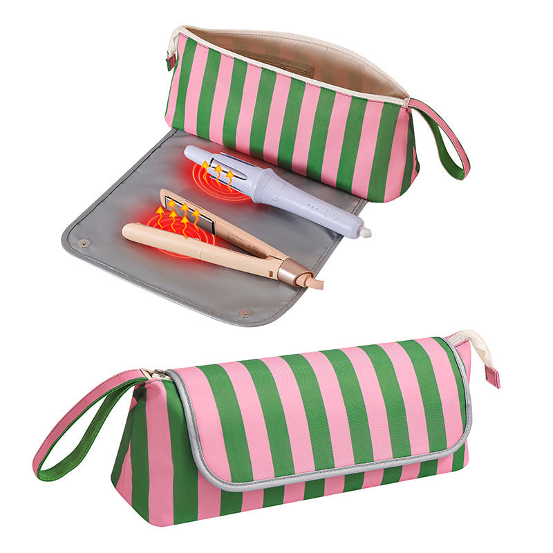 Striped Heat Resistant Hair Tool Bag with Fold Out Mat