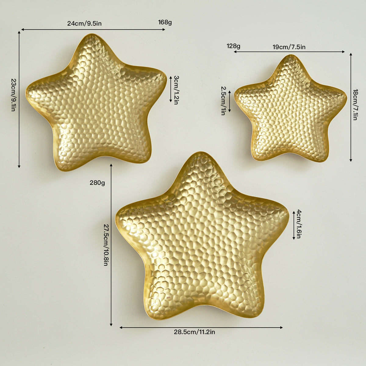 Metal Starfish Serving Tray set – 3 pieces Textured Decorative Plate Tabletop Display & Home Decor