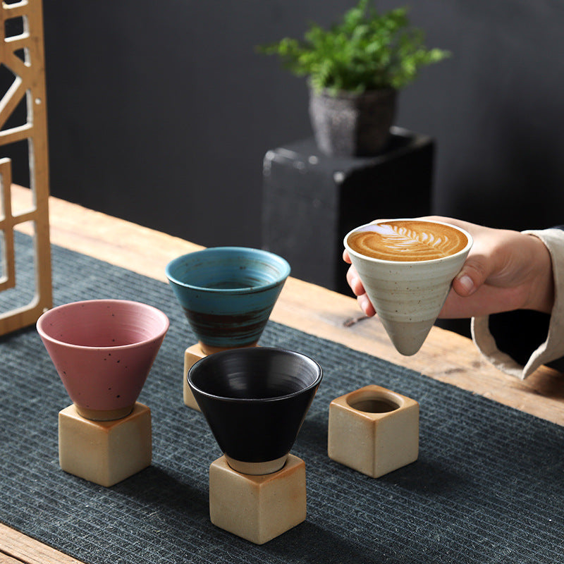 Ceramic Coffee Cup with Square Base – 200 ml Conical Drink Cup for Latte, Tea, Espresso, Dessert & Home Café Use