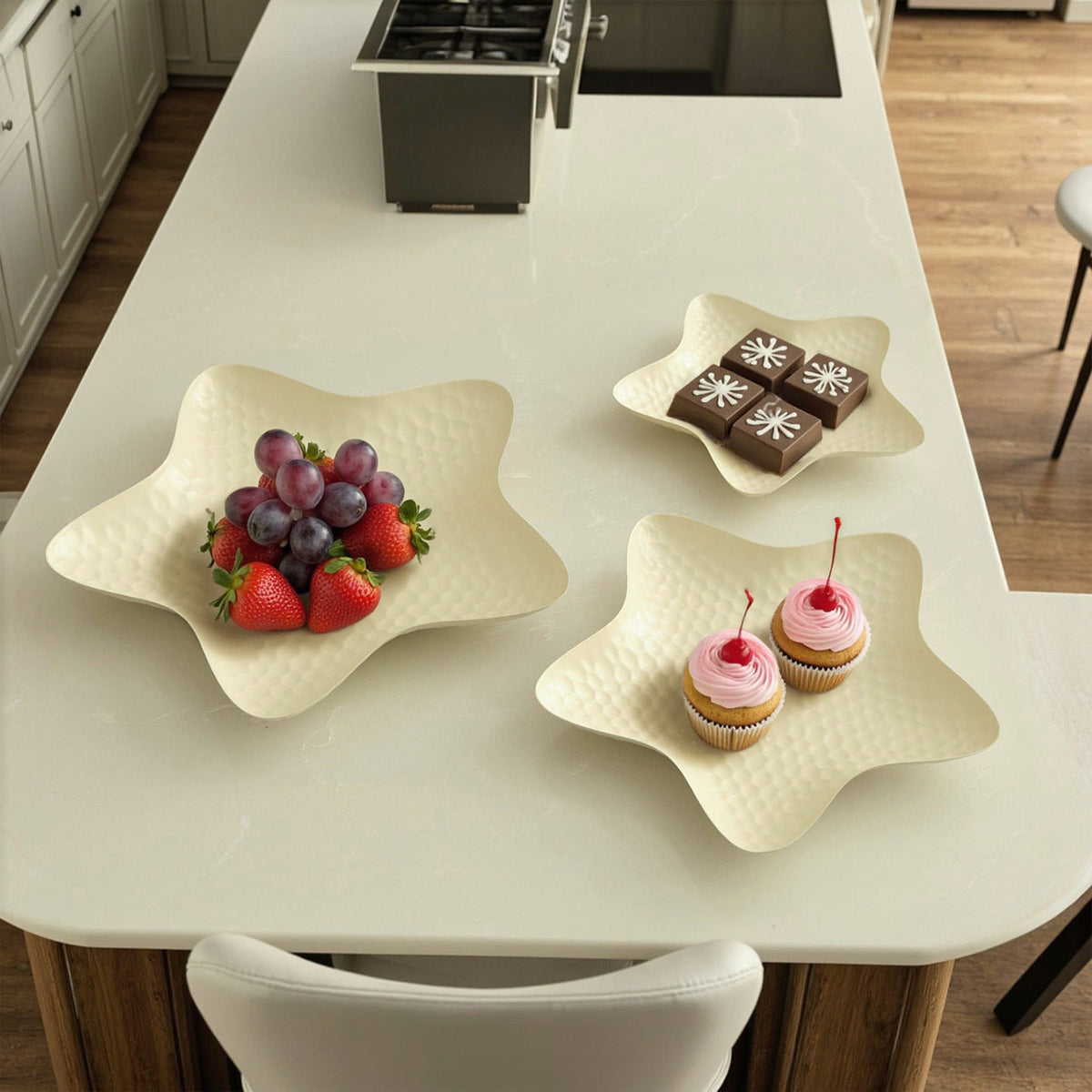 Metal Starfish Serving Tray set – 3 pieces Textured Decorative Plate Tabletop Display & Home Decor