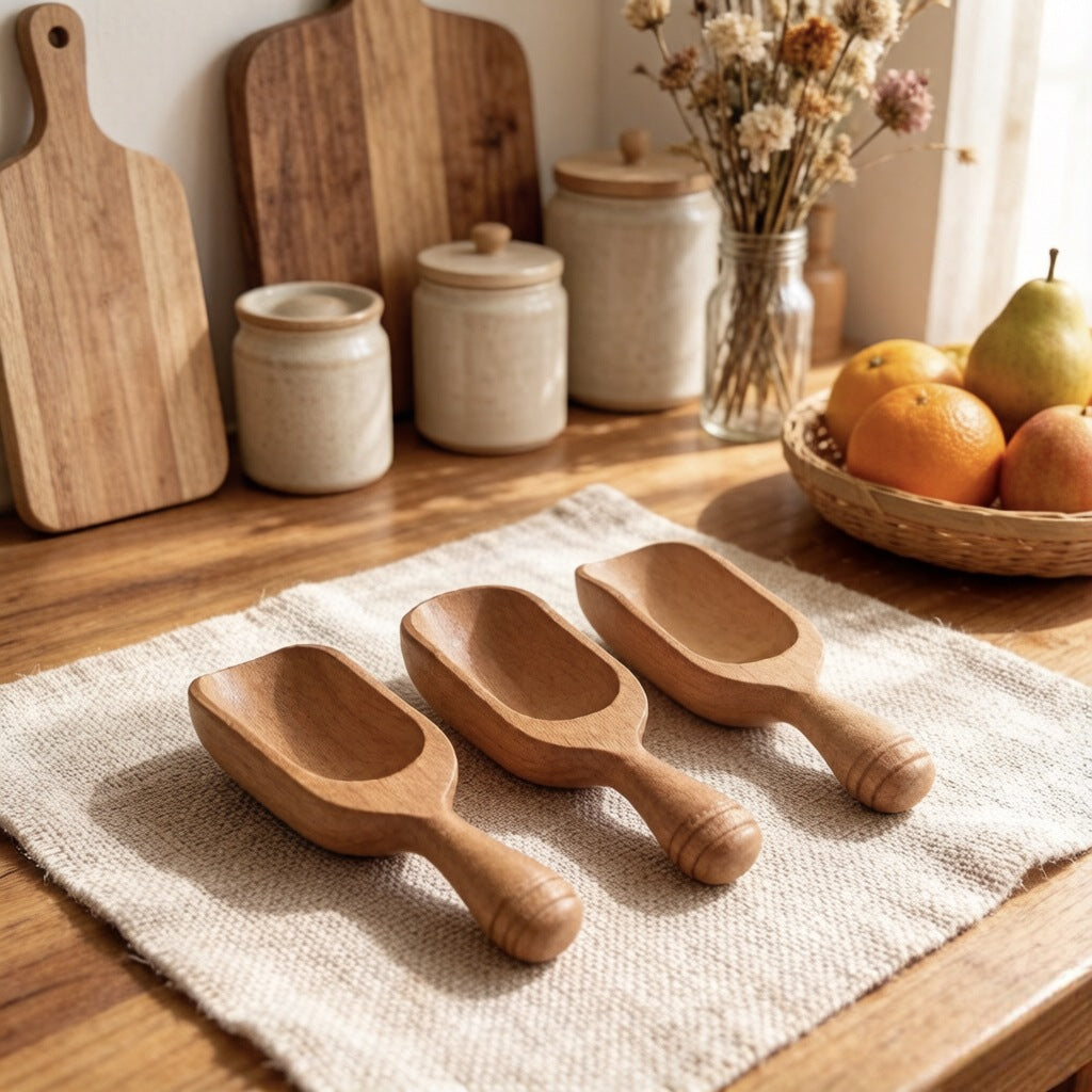 Small Wooden Scoop with Short Handle for Tea, Coffee and Dry Goods