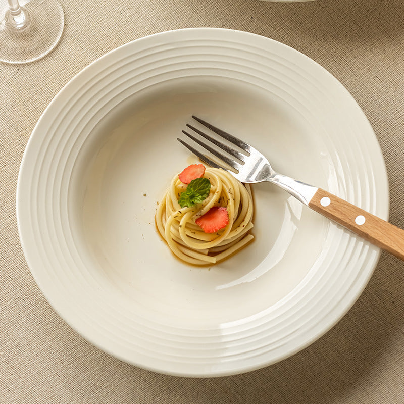 White Ceramic Pasta Bowl, 8.7 Inch Wide Rim Soup Plate