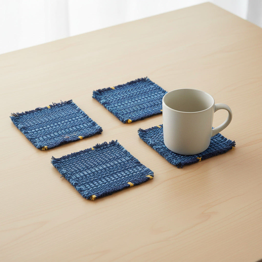 Cotton Woven Coaster Set –4 Pieces Cotton Woven Coaster Set – Handmade Fabric Drink Mats, Textured Coffee Cup Coasters for Kitchen Table & Home DecorHandmade Fabric Drink Mats, Textured Coffee Cup Coasters for Kitchen Table & Home Decor