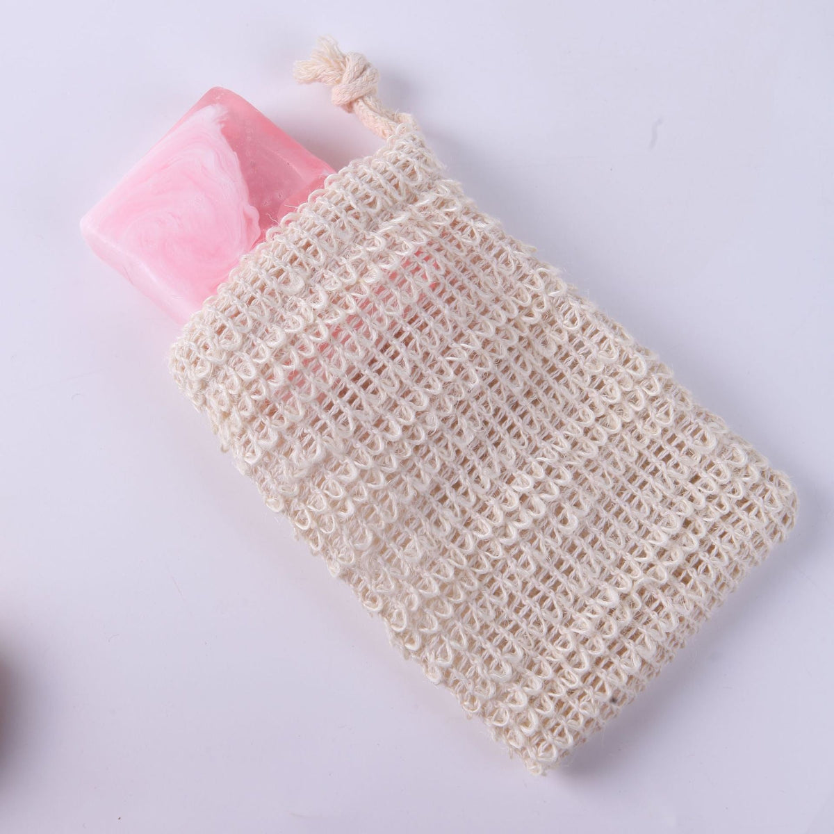 Natural Ramie Soap Saver Bag Exfoliating Mesh Soap Pouch Drawstring Bath Accessory