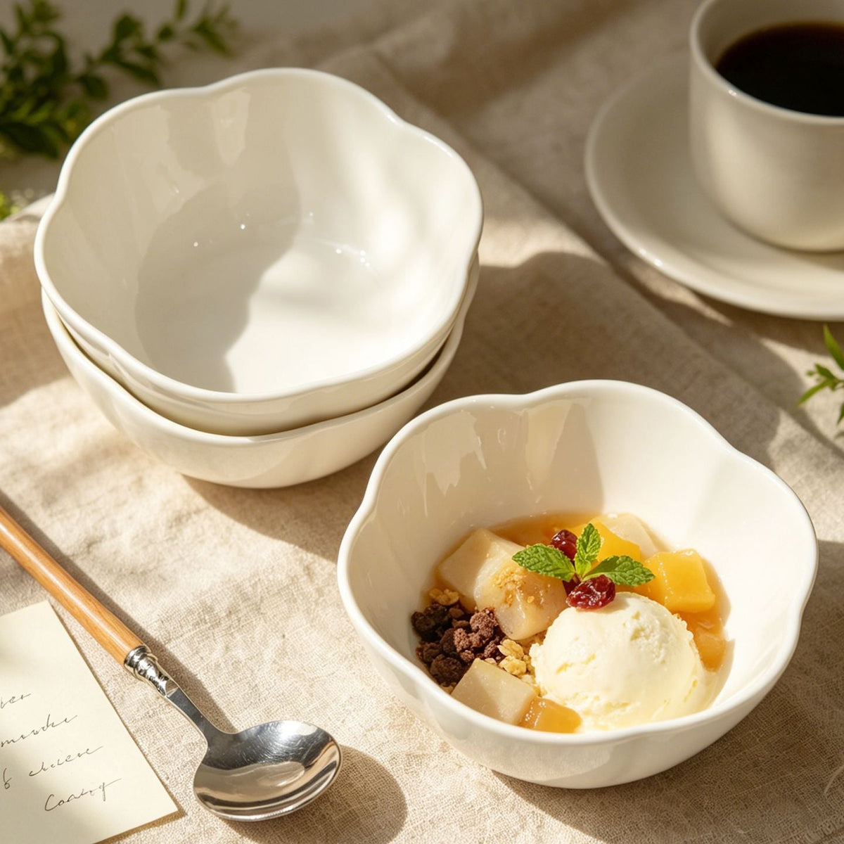 White Flower-Shaped Serving Bowl – 500ml Ceramic Bowl