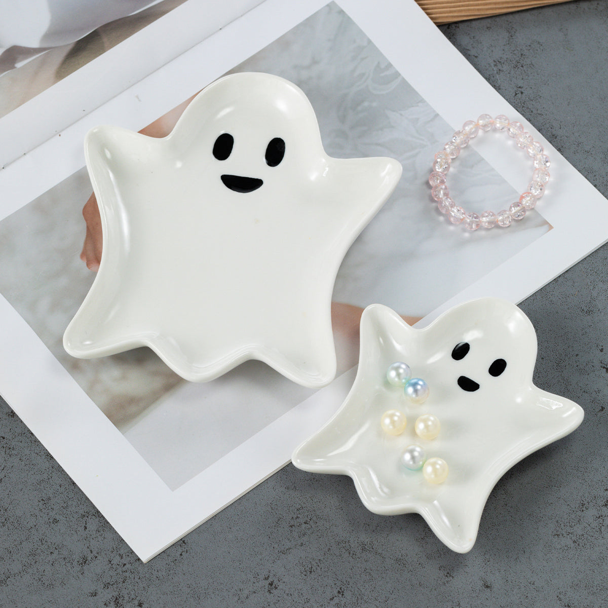 Ghost Shaped Ceramic Tray, Halloween Candy Dish, White Ceramic Trinket Plate, Spooky Season Table Decor