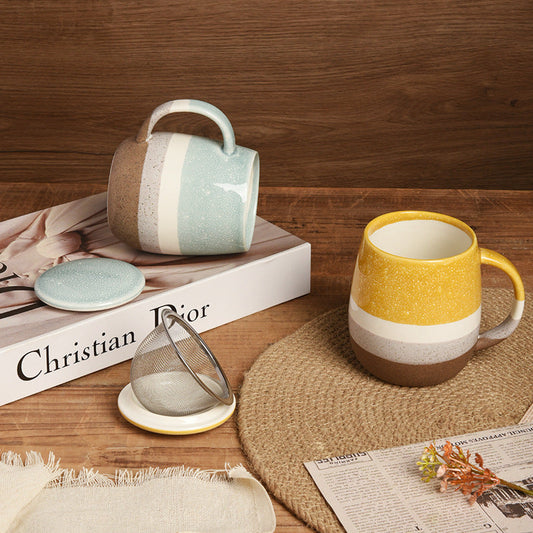 350ml Ceramic Tea Mug with Infuser & Lid โ Speckled Coffee Cup with Handle for Loose Leaf Tea, Coffee, Milk, Office & Home Use