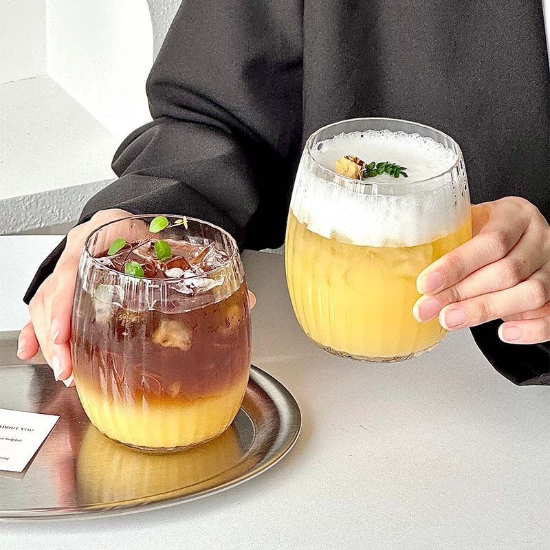 Modern Textured Glass Tumbler for Juice Coffee and Iced Drinks