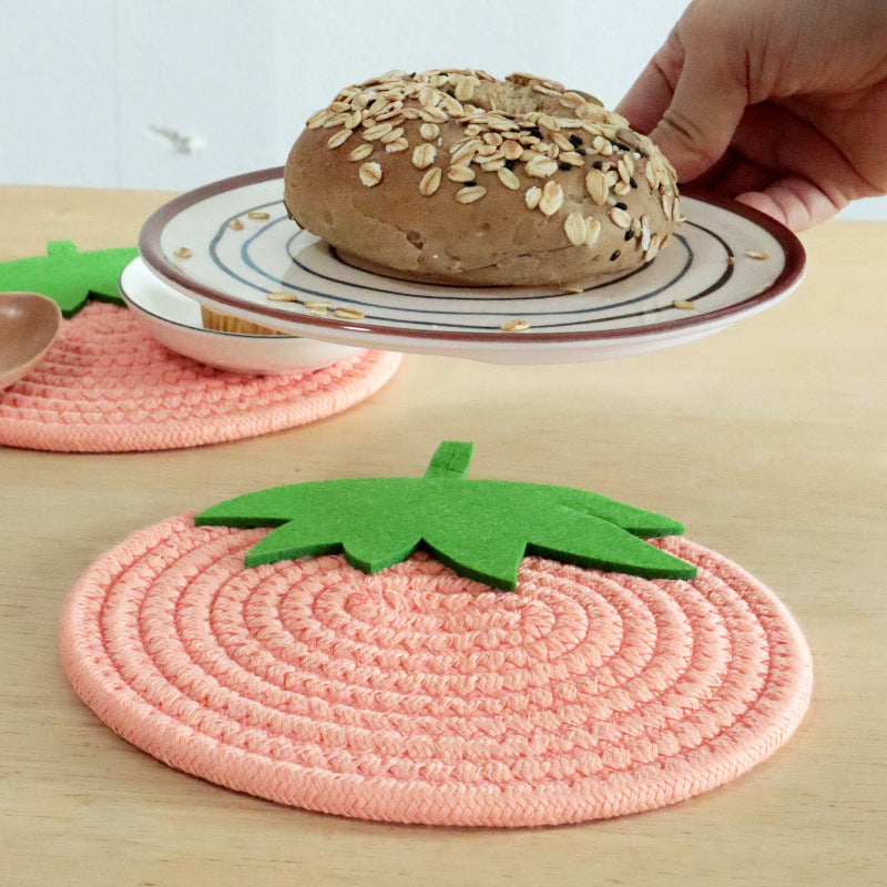 Fruit Shaped Cotton Rope Trivet, Strawberry & Pumpkin Woven Placemat and Non-Slip Coaster