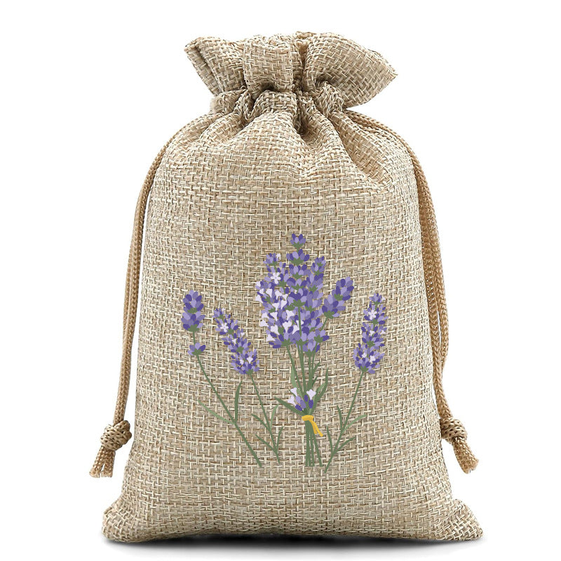 Lavender Print Burlap Drawstring Bag for Gifts and Small Item Storage