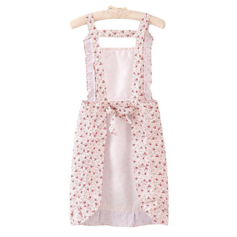 Floral Bib Apron – Vintage Flower Print Kitchen Apron with Front Pockets, Ruffle Trim Cooking Apron for Baking, Gardening & Home Use