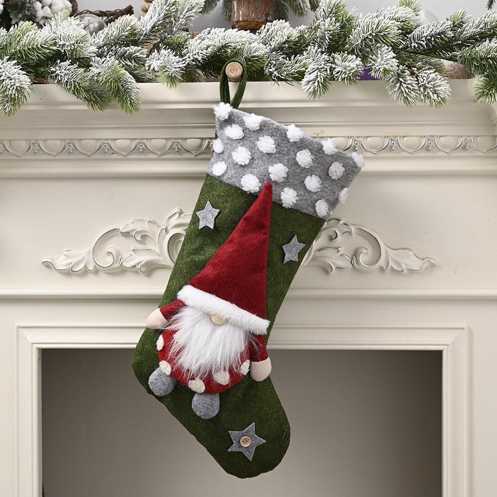 Christmas Gnome Stocking Plush Scandinavian Holiday Fireplace Hanging Decoration