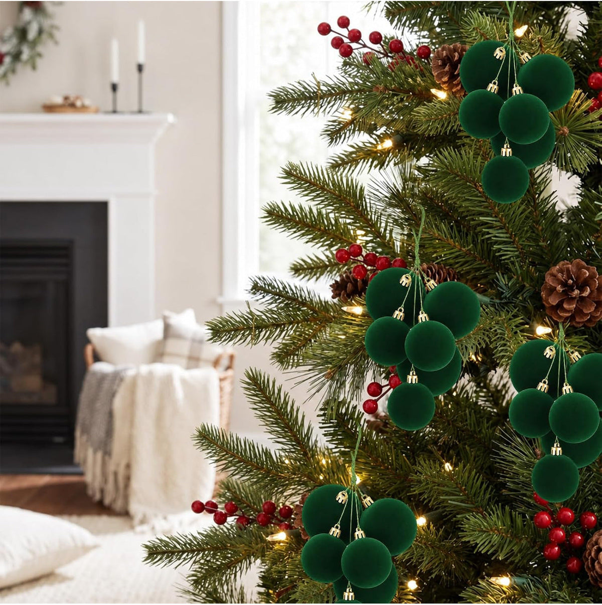 Christmas Velvet Pom Pom Cluster Ornament Hanging Ball Decoration