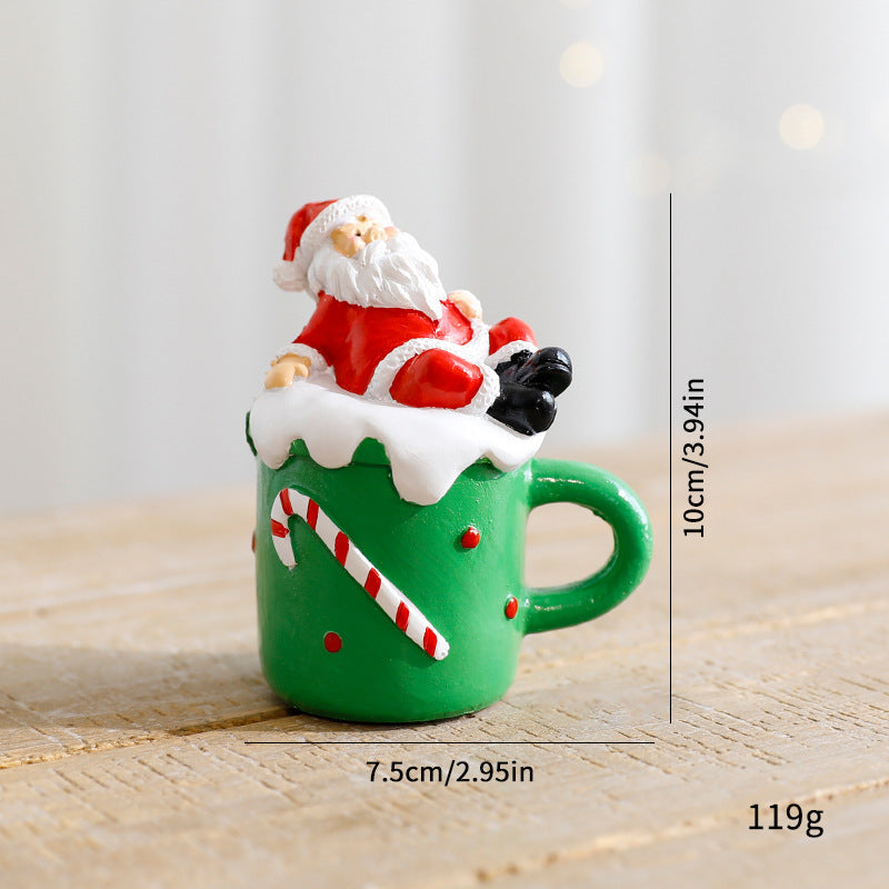 Mini Christmas Resin Mug Figurine Santa Snowman Holiday Tabletop Decoration