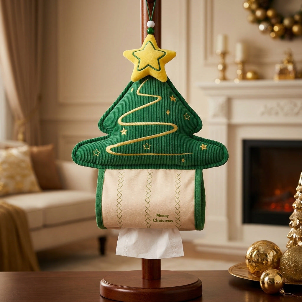 Christmas Tree Hanging Tissue Box Cover Festive Fabric Tissue Holder