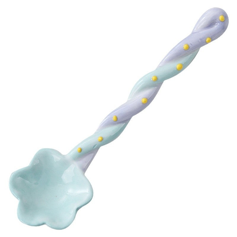 Ceramic Flower Spoon – Cute Twisted Handle Dessert Spoon for Kitchen & Dining