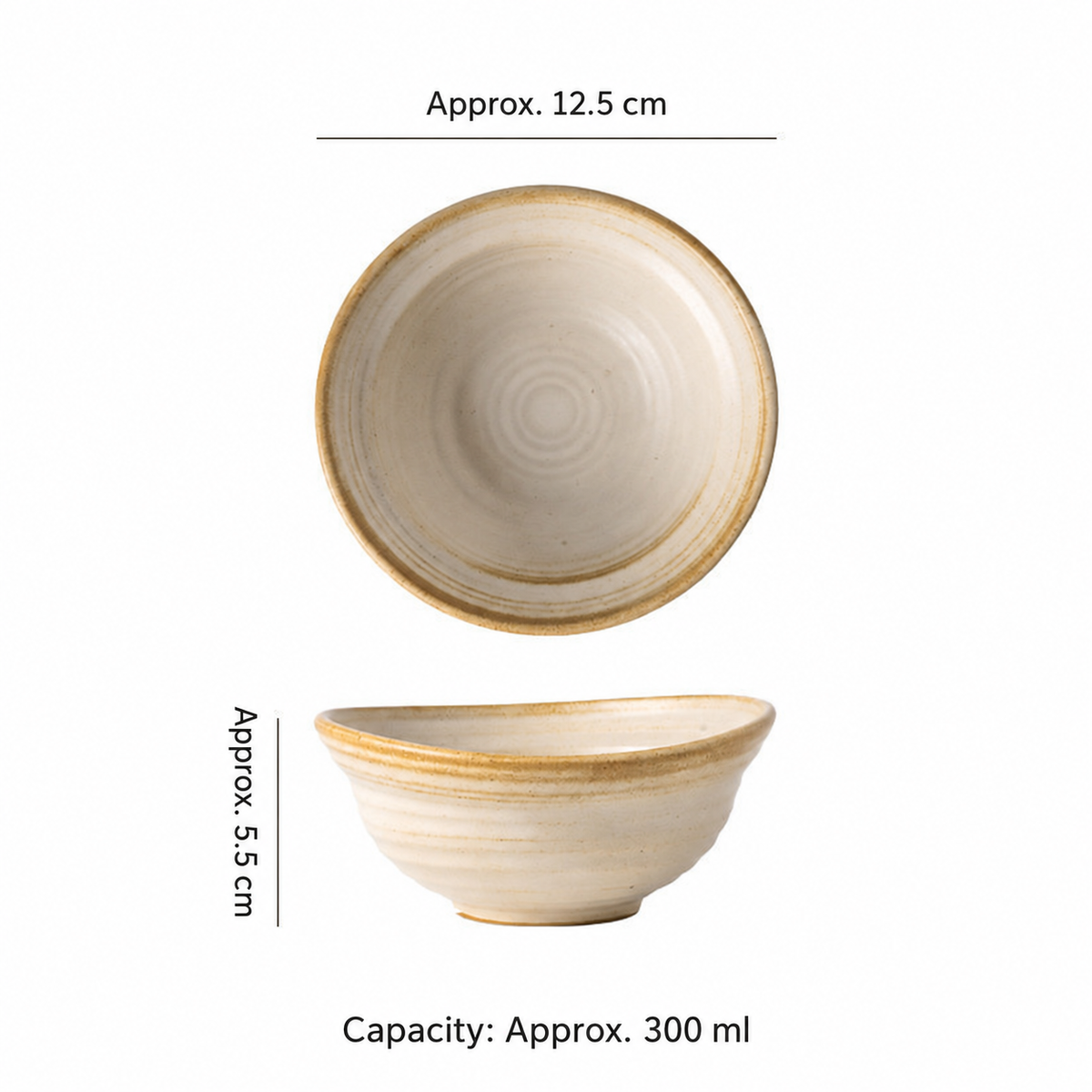 Clay Rice Bowl, 300 ml Rustic Glazed Earthenware Soup Bowl, Small Serving Bowl