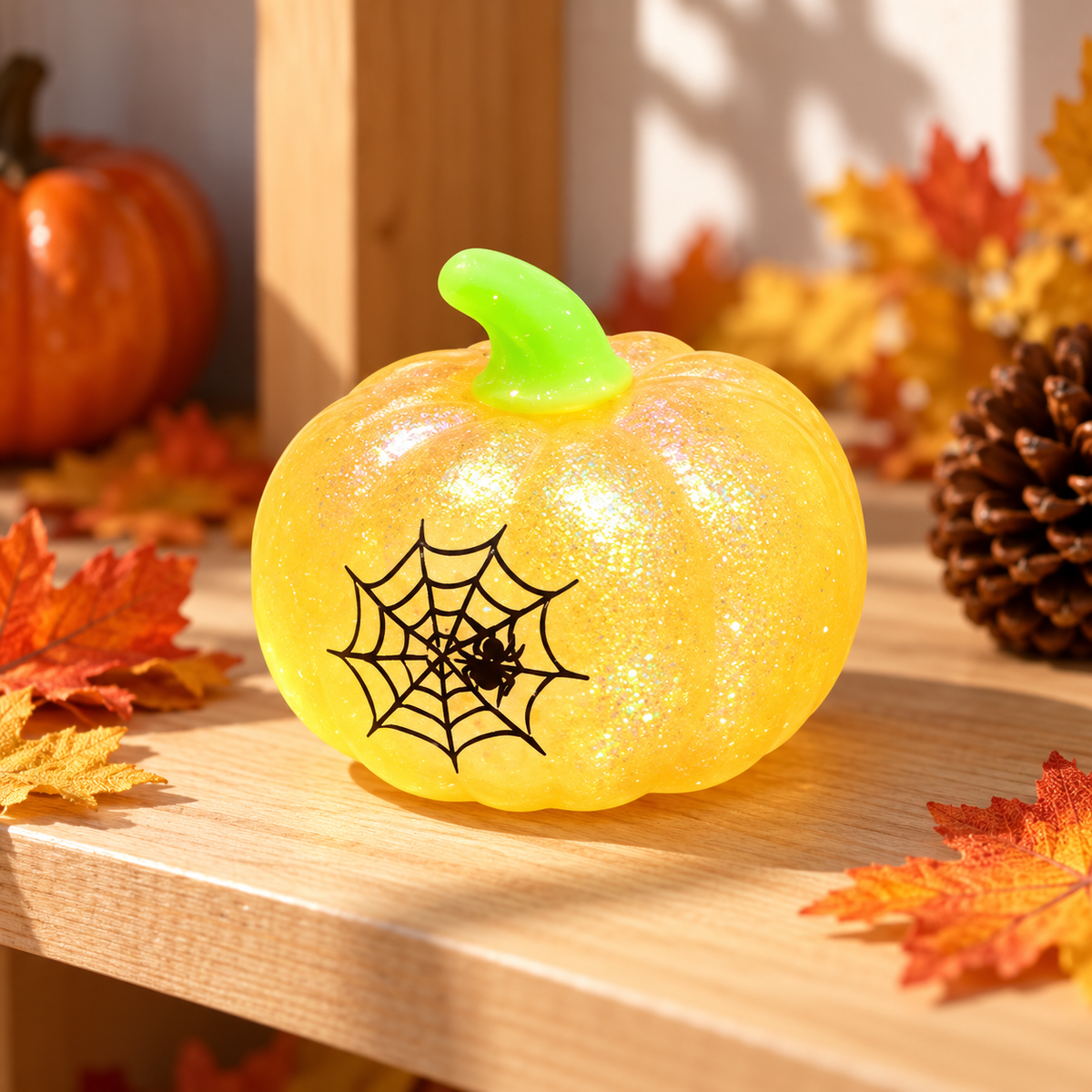 Glitter Pumpkin Squishy TPR Halloween Squeeze Toy Set (12PC)