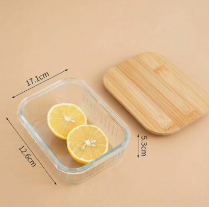 Ribbed Glass Food Storage Container with Bamboo Lid