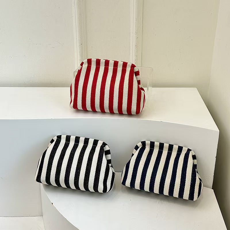 Color Block Striped Canvas Storage Bag