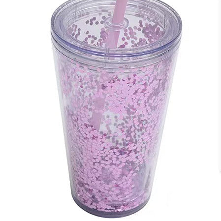 16oz Glitter Double Wall Tumbler with Straw