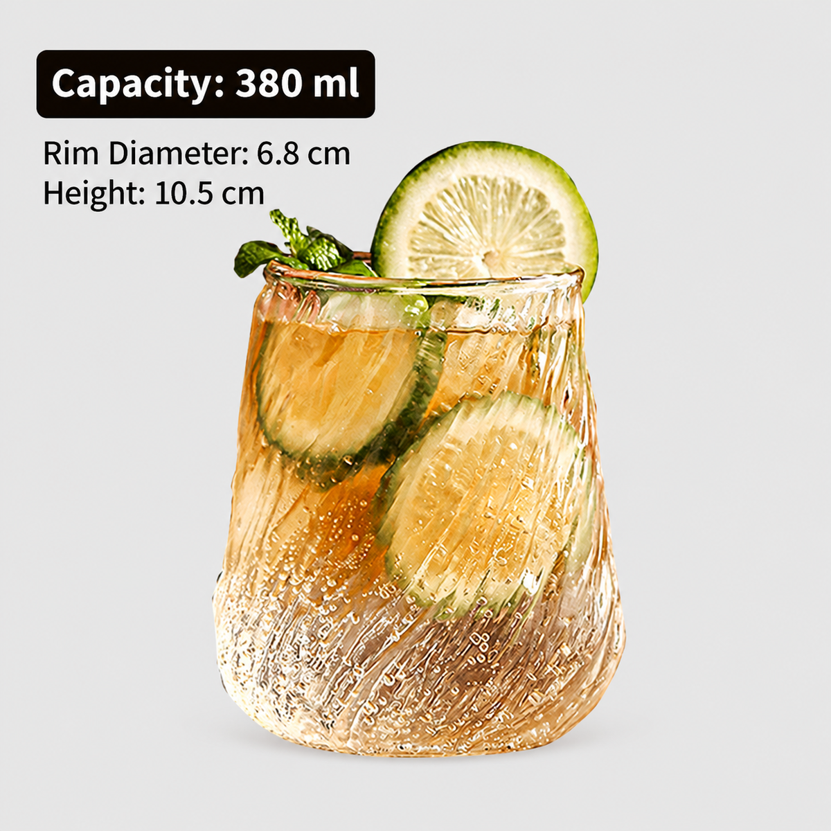 Spiral Textured Glass Tumbler – 380ml Vintage Drinking Cup