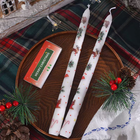 Christmas Pattern Taper Candles 25cm โ Set of 2