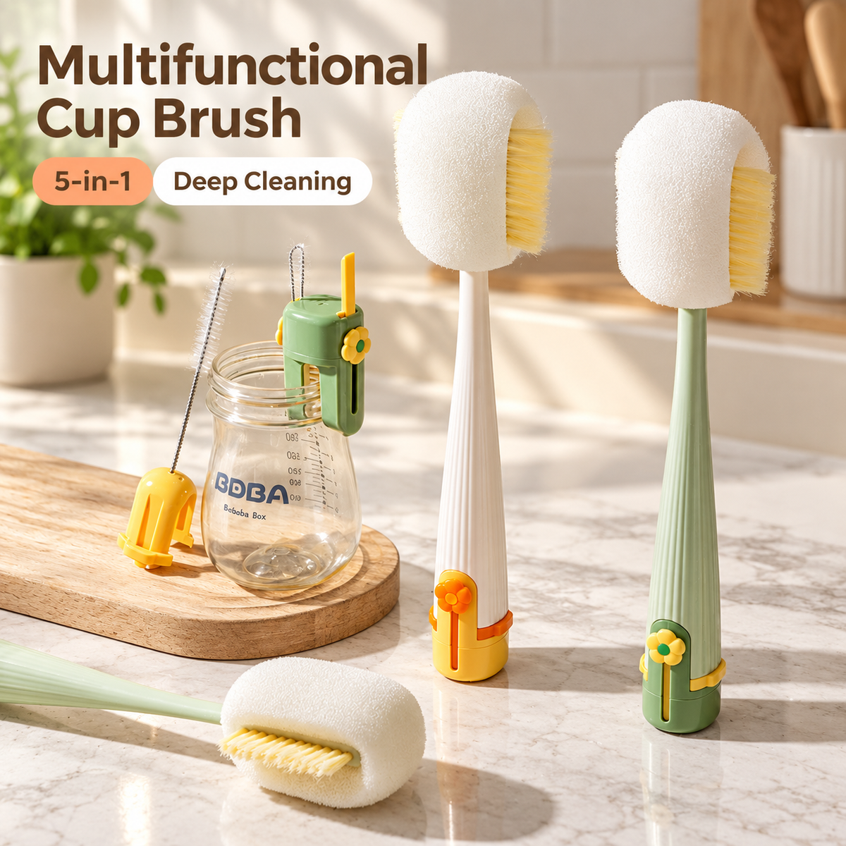 Multifunctional Long Handle Bottle Cleaning Brush Detachable Cup Scrubber